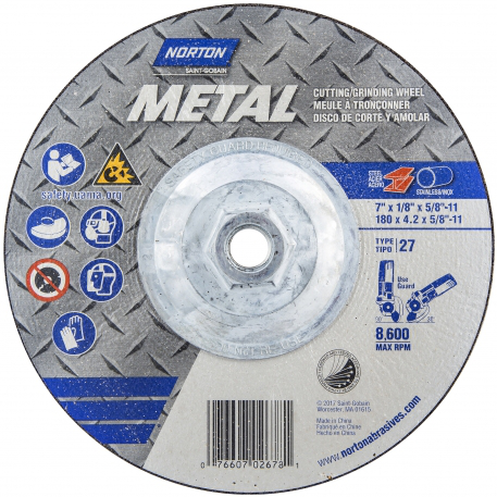 Metal A AO Type 27 Grinding and Cutting Wheel, 4-1/2 In. Diameter
