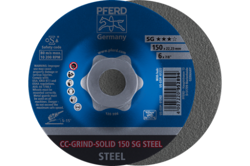 PFERD Grinding disc, CC-GRIND®-SOLID, 6" x 7/8, SG STEEL, Ceramic