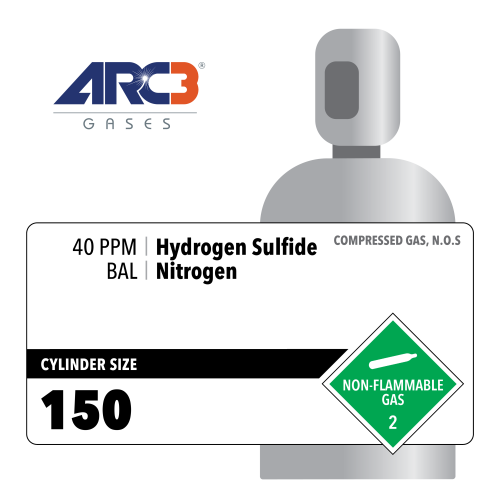 Hydrogen Sulfide 40 PPM Balance Nitrogen Specialty Gas Miz size 150 Aluminum