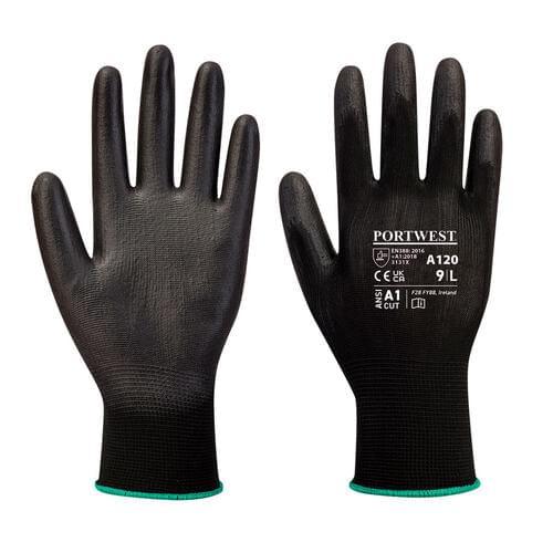 Image of Portwest PU Palm Glove Black  - M / R.  Style A120.  [A120BKRM]