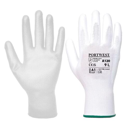 Image of Portwest PU Palm Glove White  - M / R.  Style A120.  [A120WHRM]