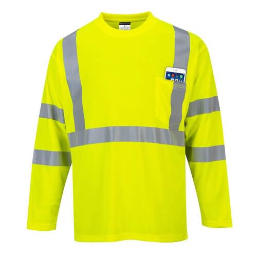 Image of Portwest Hi-Vis Long Sleeve Pocket T-Shirt Yellow  - 4XL / R.  Style S191.  [S191YER4XL]