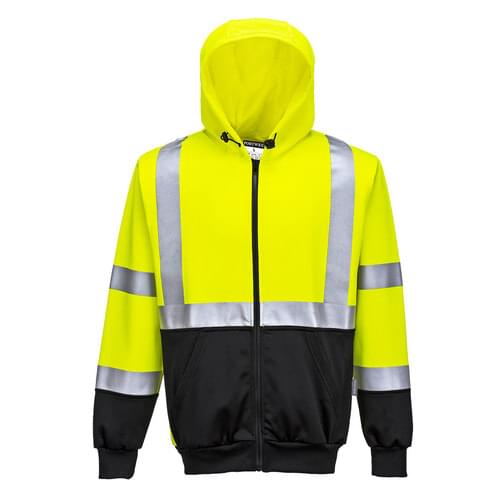 Image of Portwest Hi-Vis Two-Tone Zipped Hoodie Yellow/Black  - L / R.  Style UB315.  [UB315YBRL]