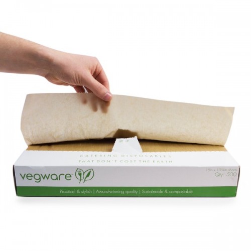 Vegware sustainable 15 x 10.75in waxed kraft deli sheets (Case of 2000)