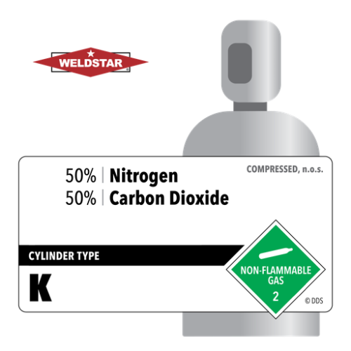 50% Nitrogen, 50% Carbon Dioxide, K, Food Grade (FG), 227 ft3, High Pressure Steel (HPS), CGA 580