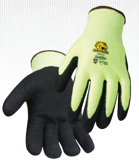 A4 CUT RESISTANT SANDY NITRILE COATED HI-VIS GREEN 13G HPPE BLEND GLOVE, MEDIUM