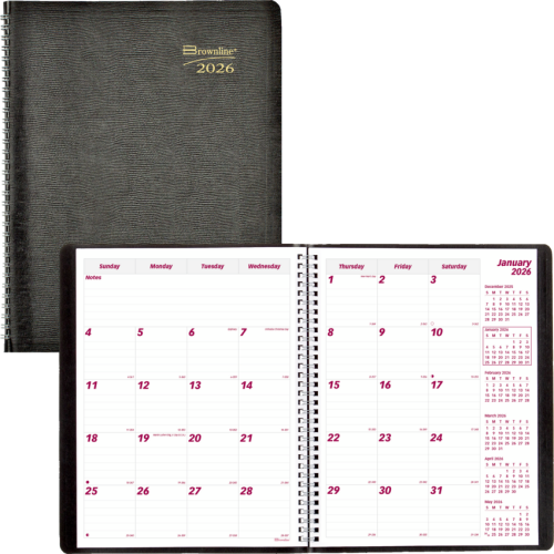 Brownline Essential 16-Month Monthly Planner, 11" x 8-1/2" , English - Julian Dates - Monthly - 16 Month - September 2025 - December 2026 - 8 1/2" x 11" Sheet Size - Twin Wire - Black - Address Directory, Phone Directory, Tear-off - 1 Each