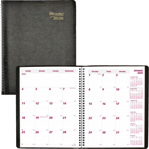 Brownline Essential 14-Month Monthly Planner, 11" x 8-1/2" , English - Monthly - December 2025 - January 2027 - 11" x 8 1/2" Sheet Size - Wire Bound - Black - 1 Each
