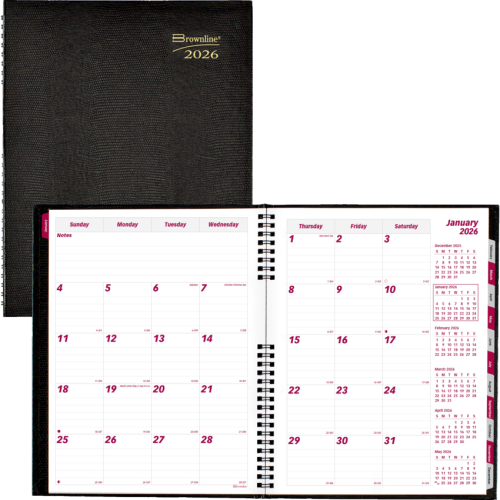 Brownline CoilPro 14-Month Monthly Planner, 11" x 8-1/2" , English - Julian Dates - Monthly - 14 Month - December 2025 - January 2027 - 1 Month Single Page Layout - 8 1/2" x 11" Sheet Size - Twin Wire - Black - Phone Directory, Pocket, Address Directory -