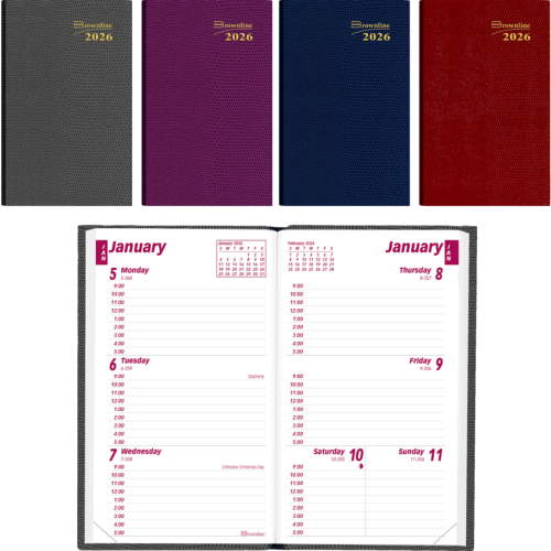 Brownline Weekly Pocket Appointment Book - Weekly, Daily - 1 Year - January 2026 - December 2026 - 9:00 AM to 5:00 PM - Hourly - 1 Week Double Page Layout - 2 7/8" x 4 3/4" Sheet Size - Desktop - Assorted - Phone Directory, Flexible, Tear-off, Address Dir