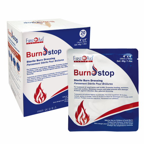 First Aid Central BurnStop Sterile Burn Dressing, 10.2 x 10.2cm (4" x 4"), 20/Box - 4" (101.60 mm) Width x 4" (101.60 mm) Length - 20 / Box