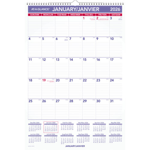 At-a-Glance Calendar - Monthly - 12 Month - January - December - 1 Month Single Page Layout - 15 1/2" x 22 3/4" Sheet Size - Twin Wire - Wall MountRuled Daily Block, Eyelet, Yearly Calendar, Eco-friendly, Six Month Reference - Wall Calendars - AAGPM3F28
