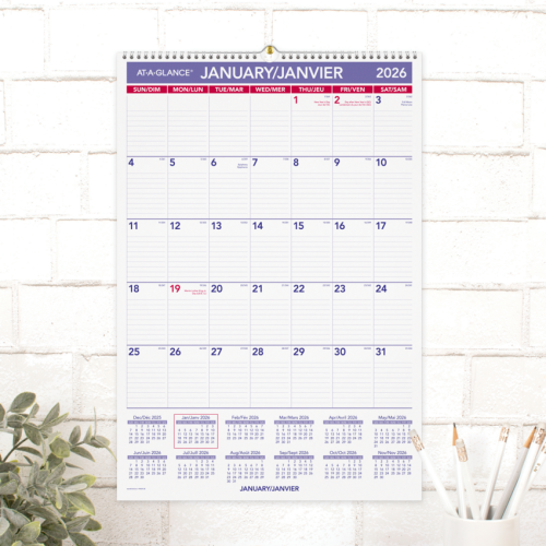 At-a-Glance Calendar - Monthly - 12 Month - January - December - 1 Month Single Page Layout - 15 1/2" x 22 3/4" Sheet Size - Twin Wire - Wall MountRuled Daily Block, Eyelet, Yearly Calendar, Eco-friendly, Six Month Reference - Wall Calendars - AAGPM3F28
