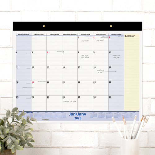 At-a-Glance QuickNotes Calendar - Monthly - 13 Month - January 2026 - January 2027 - 17" x 22" Sheet Size - Desk, Desk Pad - Wall Mount - Black - Paper - Notes Area, Eyelet, Monthly Calendar - Wall Calendars - AAGSK700F