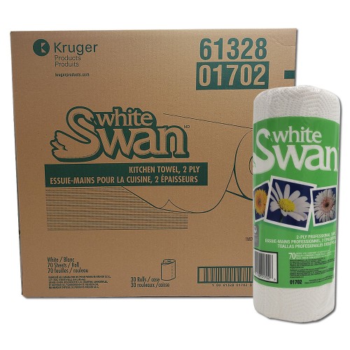 White Swan Professional Paper Towels - 2 Ply - 11" x 8.3" - 70 Sheets/Roll - White - Absorbent, Anti-contamination, Individually Wrapped - For Hand, Kitchen, Window -30 Rolls / Carton - Paper Towels - KRI01702