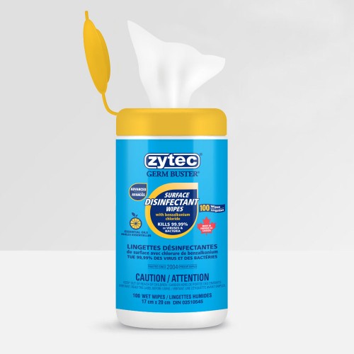 Zytec Advanced Disinfectant Wipes (Benzalkonium Chloride), 100 Wipes