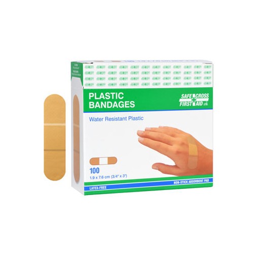PLASTIC BANDAGES, 1.9 x 7.6 cm (3/4" X 3"), 100 PER PACK