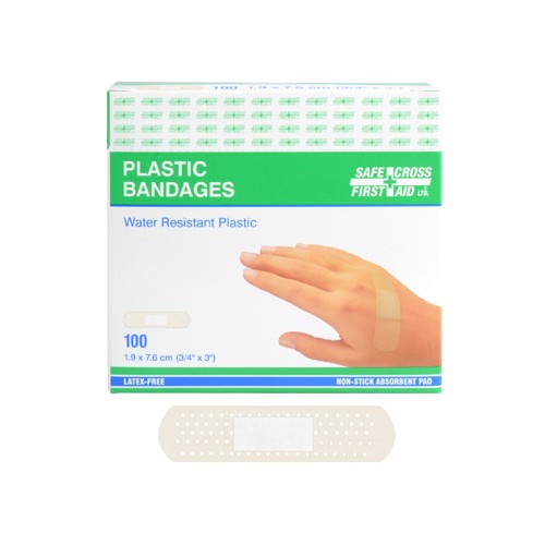 Plastic Bandages, Clear, 1.9 x 7.6 cm, 100/Box