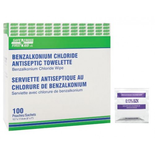 Benzalkonium Chloride (BZK), Antiseptic Towelettes, 100/Box