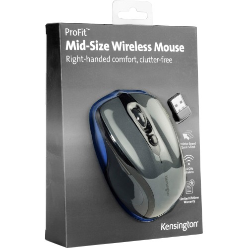 Kensington Pro Fit Mid-size Wireless Mouse - Graphite Gray - Mice - KMWK72423AMA