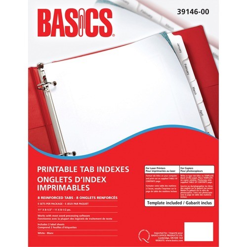 Basics Printable Tab Indexes - 8 Reinforced Tabs