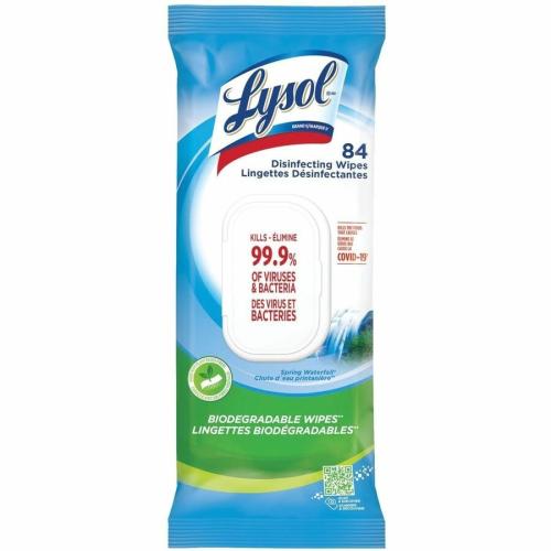 Lysol Disinfectant Wipe - For Home, Surface - Wipe - Spring Waterfall Scent - 8.50" (215.90 mm) Length x 4.80" (121.92 mm) Width - Biodegradable, Strong, Antibacterial, Disinfectant - White - 84 / PK