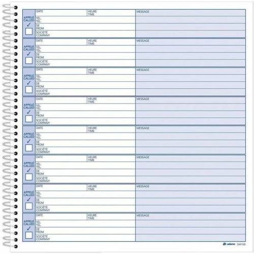 Adams Voice Mail Log Book, Bilingual, 800 messages - 50 Sheet(s) - 20 lb (9071.85 g) - Spiral Bound - Carbon Copy - 8 1/4" (21 cm) x 8 1/2" (21.6 cm) Sheet Size - White - White Sheet(s)