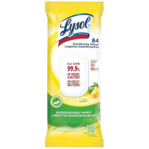 Lysol Disinfectant Wipe - For Home, Surface, Commercial, Non-textured Surface - Wipe - Citrus Scent - Biodegradable, Strong, Anti-bacterial - White - 84 / PK
