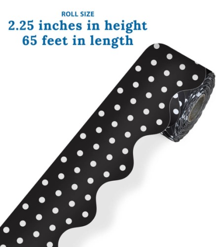 Rolled Scalloped Borders - Black with White Polka Dots - Borders & Trimmers - CDP108474