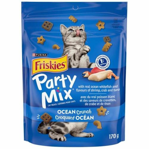 Purina Friskies Party Mix Ocean Crunch Cat Treats - Cat treats with real ocean whitefish and flavours of shrimp, crab and tuna, 170g, Case of 6