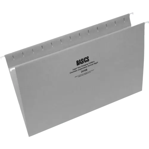 Basics® Coloured Hanging Folders Legal Grey 25/box - 8 1/2" x 14" - Gray - 25 / Box