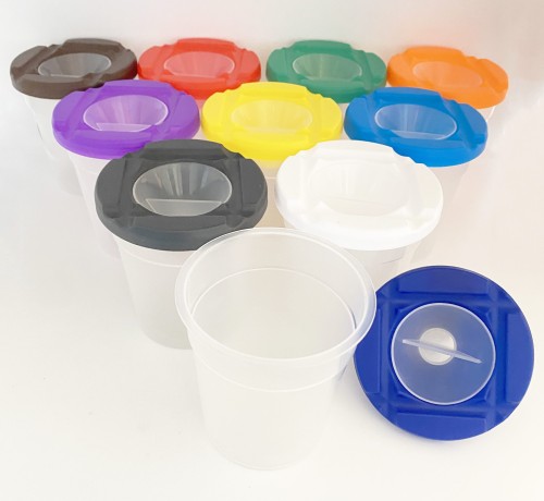 10 Paint Pots with Assorted Colour Lids