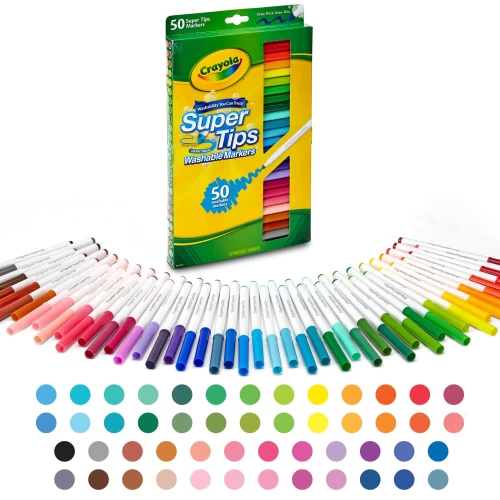 Crayola Super Tips Washable Markers - 50 Assorted Colours - Art Markers - CYO568150