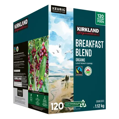Kirkland Signature Organic Breakfast Blend Fair Trade Coffee K-Cup Pods - 120 Pods