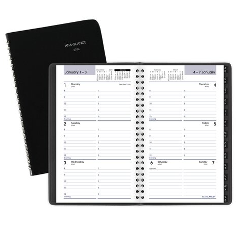 AT-A-GLANCE® Weekly Desk Diary 8-3/16" x 5-1/2" Bilingual Black - Julian Dates - Weekly - 12 Month - January 2026 to December 2026 - 8:00 AM to 5:00 PM - Hourly - 1 Week Double Page Layout - 4 7/8" (123.83 mm) x 8" (203.20 mm) Sheet Size - Wire Bound - Appointment Books & Planners - AAGGF21000