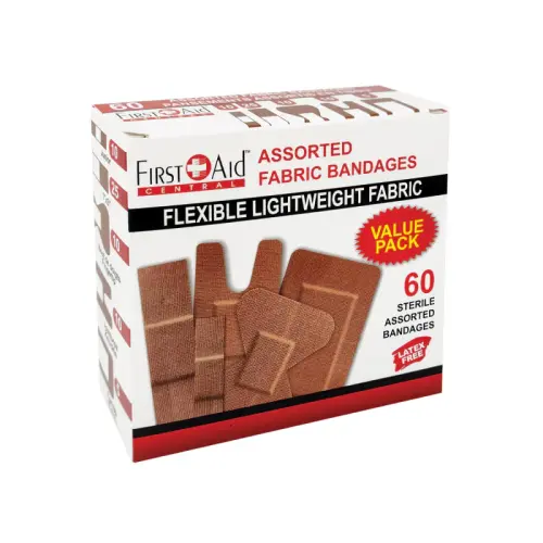 First Aid Central Adhesive Bandage - Assorted Sizes - Fabric - 60 / Box