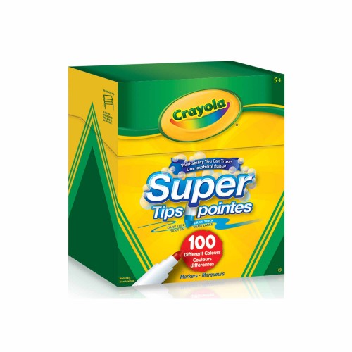 CRAYOLA SUPER TIPS WASHABLE MARKERS, 100 PACK