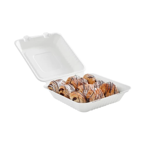 Compostable Hinged Containers - 8" X 8" X 3" / White, 50/PK - Food Storage Bags/Wraps - GCP6011