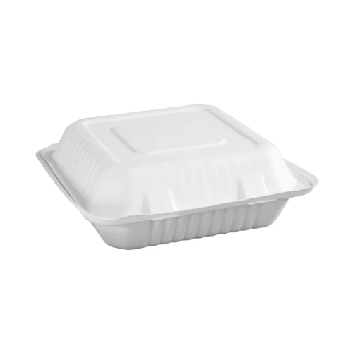 Compostable Hinged Containers - 8" X 8" X 3" / White, 50/PK - Food Storage Bags/Wraps - GCP6011