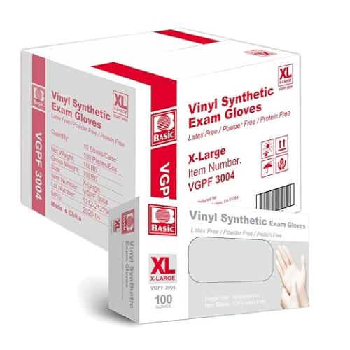 Medical Clear Vinyl Exam Gloves - Latex-Free & Powder-Free - X-Large - 100/PK