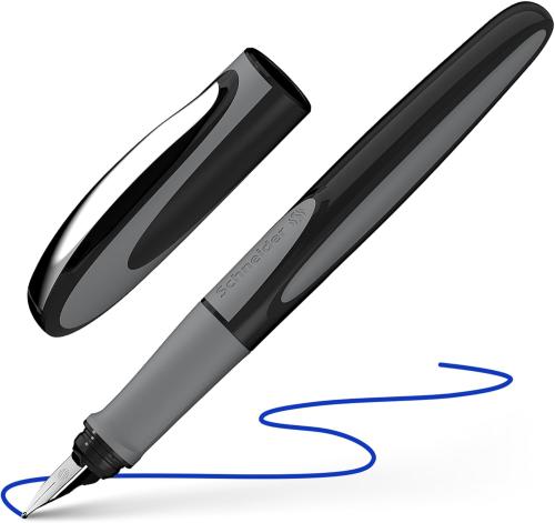 Schneider Ray Fountain Pen, M (Medium), Onyx Barrel, Refillable, Royal Blue Erasable Ink