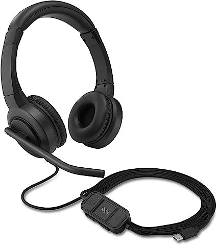 Kensington H1000 USB-C On-Ear Headset, 270° Rotating Noise-Canceling Microphone, Quick Buttons for Volume, Play/Pause, Mute, and Busy, PC/Mac/Laptop - Black (K83450WW)