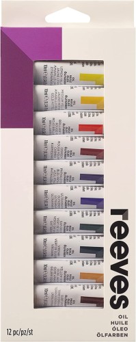 Reeves Oil Colour Tube Set - 10 mL - 12 / Set - Assorted Colours