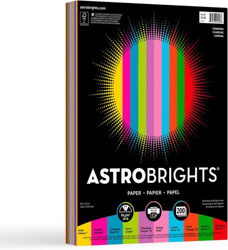 Astrobrights Color Paper - Bright Colors Charisma - 10-Color Assorted Mini Pack - Letter - 8 1/2" x 11" - 24 lb Basis Weight - 200 / Ream