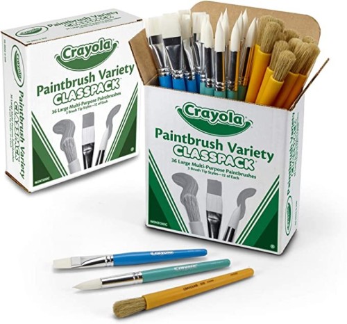 Crayola Large Paint Brush Variety Classpack - 36 Paintbrushes Per Box - 12 Jumbo Brushes + 12 Large Flat Brushes + 12 Large Round Brushes - Paint Brushes - CYO050036