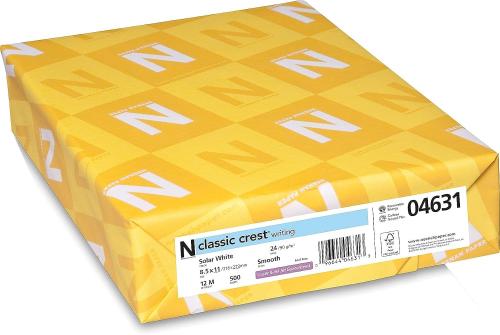 Neenah Laser, Inkjet Copy & Multipurpose Paper - Classic Crest - Premium - Letter - 8 1/2" x 11" - 24 lb Basis Weight - Solar White - 500 / Pack