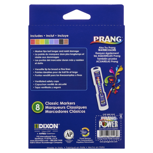 Prang Classic Markers - Non-Washable - Broad Line Tip - 8 Assorted Colours - Art Markers - DIX80128