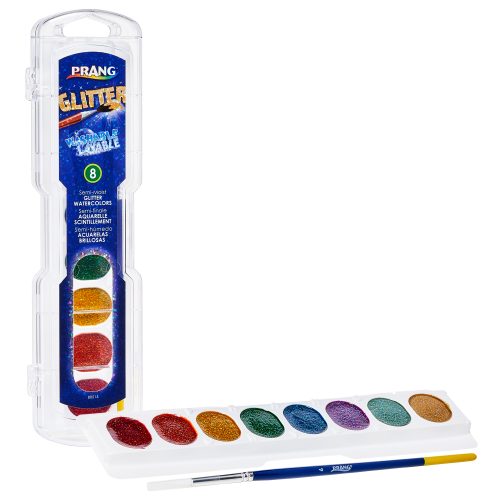 Prang Semi-Moist Washable Watercolours Set - Glitter - 8 Assorted Colours - Watercolour Paint - DIX80515