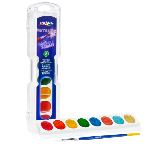 Prang Semi-Moist Washable Watercolours Set - Metallic - 8 Assorted Colours - Watercolour Paint - DIX80516