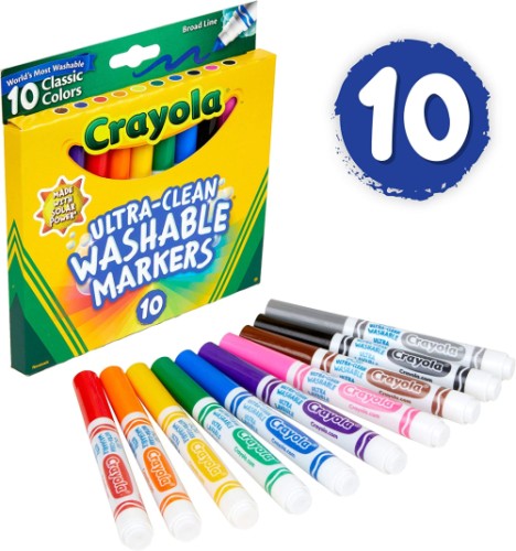 Crayola Ultra-Clean Washable Broad Line Markers - 10 Classic Colours - Art Markers - CYO587810